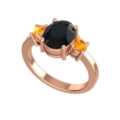 Tria Carita Yüzük - Siyah zirkon ve sitrin 14 ayar rose altın yüzük #1mh1vhk