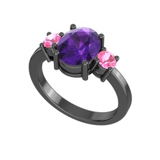 Tria Carita Yüzük - Ametist ve pembe kuvars 925 ayar siyah rodyum kaplama gümüş yüzük #1mherp9