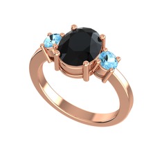 Tria Carita Yüzük - Siyah zirkon ve akuamarin 925 ayar rose altın kaplama gümüş yüzük #1mmxr3g