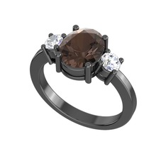 Tria Carita Yüzük - Dumanlı kuvars ve pırlanta 925 ayar siyah rodyum kaplama gümüş yüzük (0.48 karat) #1n0157m