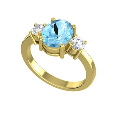 Tria Carita Yüzük - Akuamarin ve swarovski 925 ayar altın kaplama gümüş yüzük #1n63c8t