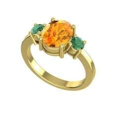 Tria Carita Yüzük - Sitrin ve kök zümrüt 8 ayar altın yüzük #1nd4ol9
