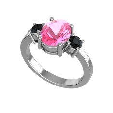 Pembe kuvars ve siyah zirkon 18 ayar beyaz altın yüzük