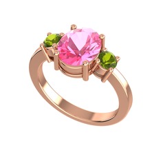Pembe kuvars ve peridot 14 ayar rose altın yüzük