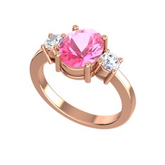 Pembe kuvars ve beyaz zirkon 18 ayar rose altın yüzük
