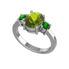 Peridot ve yeşil kuvars 14 ayar beyaz altın yüzük