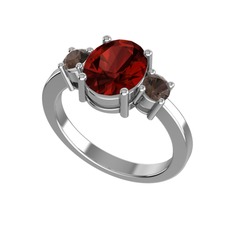Garnet ve dumanlı kuvars 925 ayar gümüş yüzük