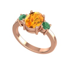 Tria Carita Yüzük - Sitrin ve kök zümrüt 18 ayar rose altın yüzük #1ote6of