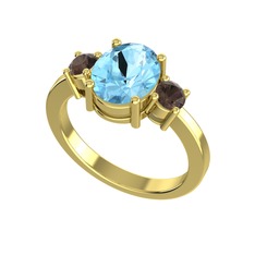 Tria Carita Yüzük - Akuamarin ve dumanlı kuvars 8 ayar altın yüzük #1ovu455