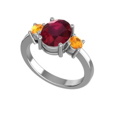 Tria Carita Yüzük - Kök yakut ve sitrin 8 ayar beyaz altın yüzük #1oy7ueg