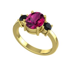 Tria Carita Yüzük - Rodolit garnet ve siyah zirkon 18 ayar altın yüzük #1pmb6nn