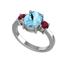 Tria Carita Yüzük - Akuamarin ve kök yakut 8 ayar beyaz altın yüzük #1r2m2gy