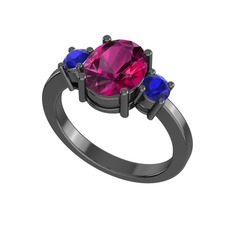 Tria Carita Yüzük - Rodolit garnet ve lab safir 925 ayar siyah rodyum kaplama gümüş yüzük #1r76kg0