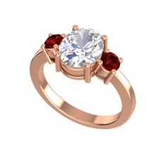 Tria Carita Yüzük - Beyaz zirkon ve garnet 8 ayar rose altın yüzük #1ra2o4g