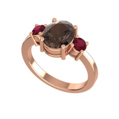Tria Carita Yüzük - Dumanlı kuvars ve kök yakut 14 ayar rose altın yüzük #1ros1za