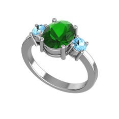 Tria Carita Yüzük - Yeşil kuvars ve akuamarin 8 ayar beyaz altın yüzük #1s8ftyt