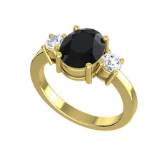 Tria Carita Yüzük - Siyah zirkon ve swarovski 14 ayar altın yüzük #1sclodx