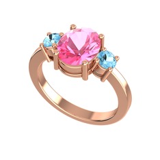 Tria Carita Yüzük - Pembe kuvars ve akuamarin 18 ayar rose altın yüzük #1soorjt