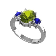 Peridot ve lab safir 18 ayar beyaz altın yüzük