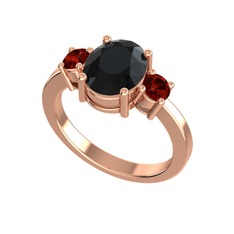 Tria Carita Yüzük - Siyah zirkon ve garnet 925 ayar rose altın kaplama gümüş yüzük #1tzhvsg