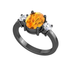 Tria Carita Yüzük - Sitrin ve swarovski 925 ayar siyah rodyum kaplama gümüş yüzük #1u2ygx1