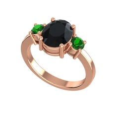 Tria Carita Yüzük - Siyah zirkon ve yeşil kuvars 8 ayar rose altın yüzük #1ueh2jl
