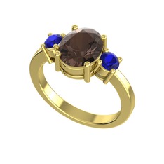 Tria Carita Yüzük - Dumanlı kuvars ve lab safir 14 ayar altın yüzük #1vqtu2t
