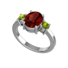 Garnet ve peridot 8 ayar beyaz altın yüzük