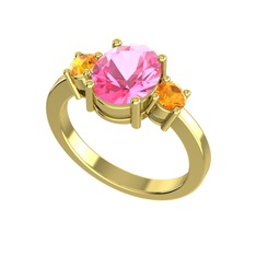 Pembe kuvars ve sitrin 18 ayar altın yüzük