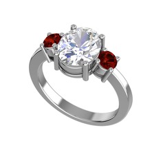 Tria Carita Yüzük - Swarovski ve garnet 8 ayar beyaz altın yüzük #1wnktw