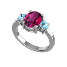 Tria Carita Yüzük - Rodolit garnet ve akuamarin 925 ayar gümüş yüzük #1wrpy4c