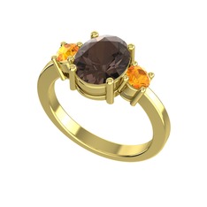Tria Carita Yüzük - Dumanlı kuvars ve sitrin 18 ayar altın yüzük #1wukx5d