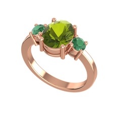 Peridot ve kök zümrüt 8 ayar rose altın yüzük