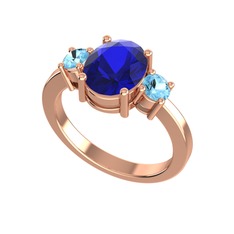 Tria Carita Yüzük - Lab safir ve akuamarin 14 ayar rose altın yüzük #1x4bg5h