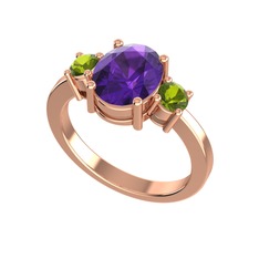 Tria Carita Yüzük - Ametist ve peridot 925 ayar rose altın kaplama gümüş yüzük #1x6a7io