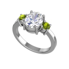 Beyaz zirkon ve peridot 925 ayar gümüş yüzük