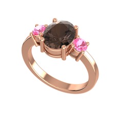 Dumanlı kuvars ve pembe kuvars 18 ayar rose altın yüzük