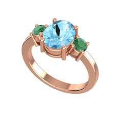 Tria Carita Yüzük - Akuamarin ve kök zümrüt 18 ayar rose altın yüzük #22zu8g