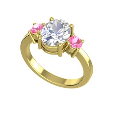 Swarovski ve pembe kuvars 14 ayar altın yüzük