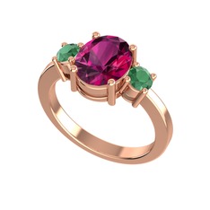 Tria Carita Yüzük - Rodolit garnet ve kök zümrüt 14 ayar rose altın yüzük #29dhd0
