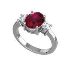Tria Carita Yüzük - Kök yakut ve pırlanta 18 ayar beyaz altın yüzük (0.48 karat) #2lyi7k
