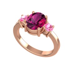 Tria Carita Yüzük - Rodolit garnet ve pembe kuvars 925 ayar rose altın kaplama gümüş yüzük #2pyleo