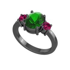 Yeşil kuvars ve rodolit garnet 925 ayar siyah rodyum kaplama gümüş yüzük