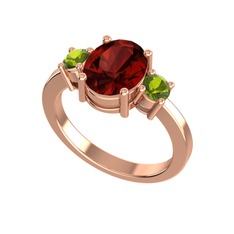 Tria Carita Yüzük - Garnet ve peridot 925 ayar rose altın kaplama gümüş yüzük #32uelk