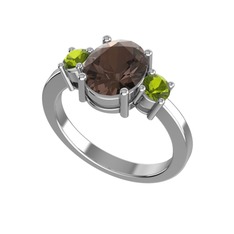 Tria Carita Yüzük - Dumanlı kuvars ve peridot 14 ayar beyaz altın yüzük #3ie1qy