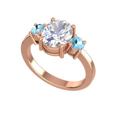 Swarovski ve akuamarin 925 ayar rose altın kaplama gümüş yüzük