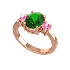 Yeşil kuvars ve pembe kuvars 925 ayar rose altın kaplama gümüş yüzük