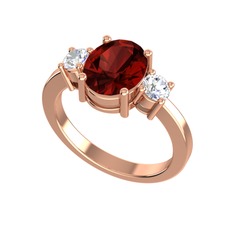 Garnet ve beyaz zirkon 8 ayar rose altın yüzük
