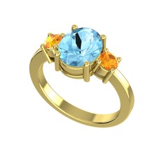 Tria Carita Yüzük - Akuamarin ve sitrin 8 ayar altın yüzük #4pdpfd