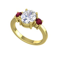 Tria Carita Yüzük - Swarovski ve kök yakut 18 ayar altın yüzük #509rlp